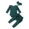 3PCS Infant Baby Girls Outfits Newborn Ruffled T-Shirt Romper Bodysuit + Pant + Headband Clothes Set Long Sleeve Fall Winter Clothing Suits
