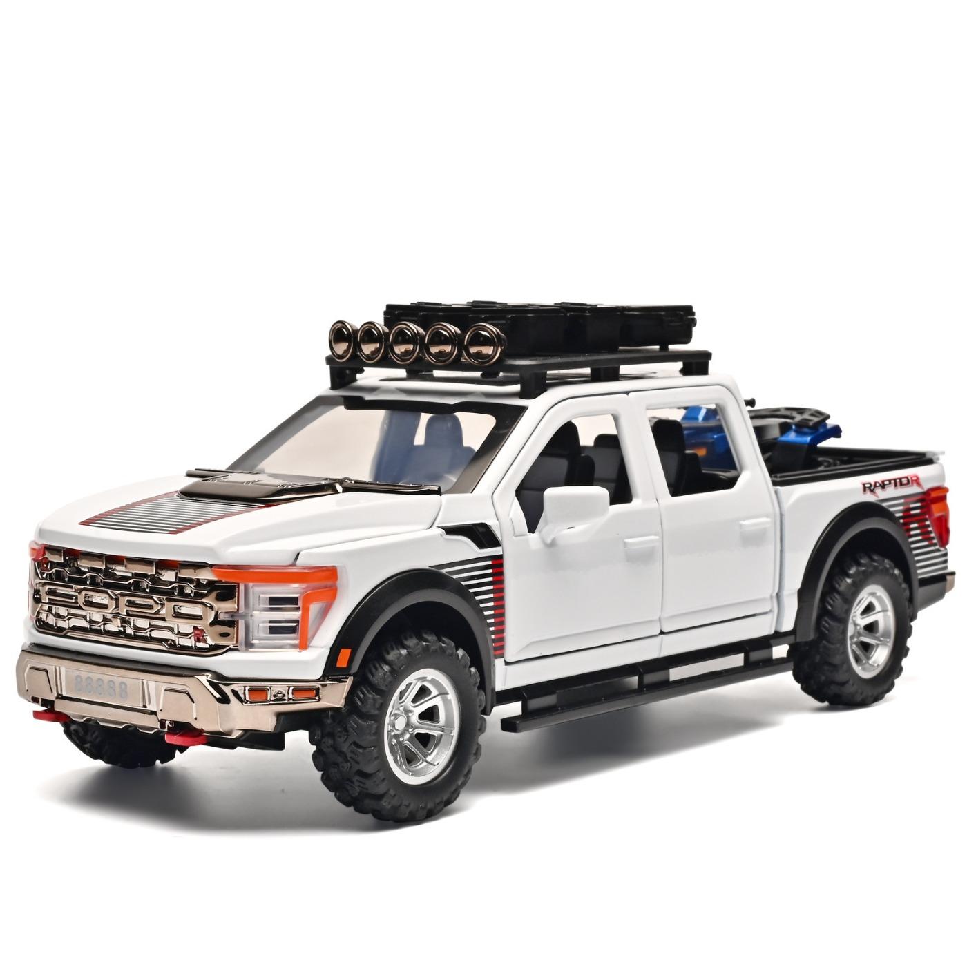 

Масштаб 1/24 Пикап Ford Raptor F-150 Модель автомобиля из сплава Симуляция Внедорожник, Подарок для мальчика, Звук и свет Детская игрушка Украшения белый
