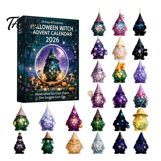 Seasonal Home Party Supplies Coastal Gnome Advent Calendar, 24Pcs Acrylic 2D Sea Glass Ornament Set Halloween Holiday Decoration with Hanging String,