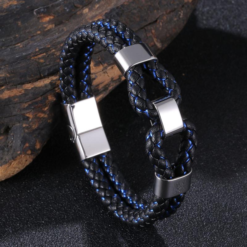 Fashion Men's Leather Bracelet Double Layer Accessories Specially Stainless Steel Multi-Color Combination Surprise Jewelry Gift