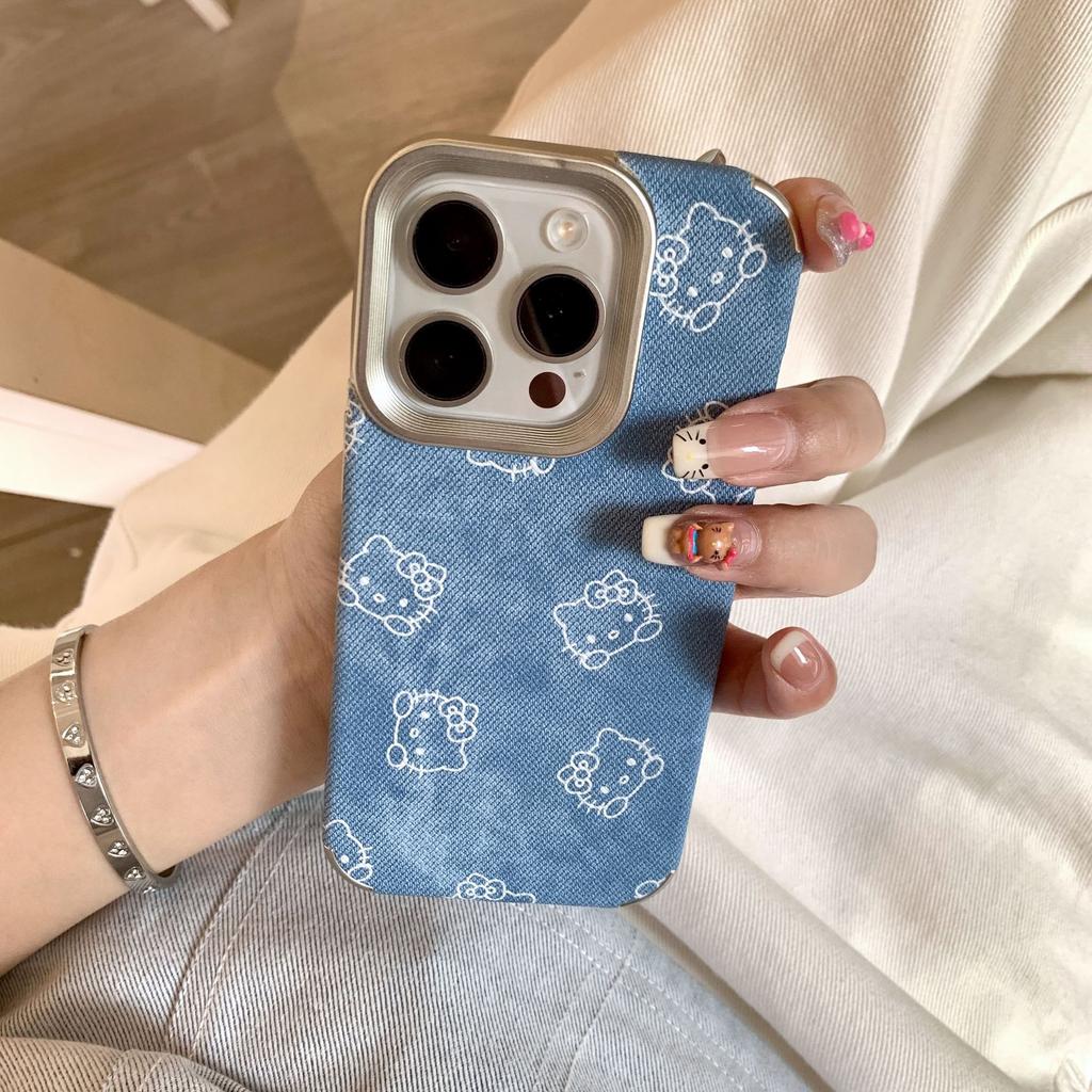 Blue Denim KT Cat Applies To iPhone16promax Mobile Phone Case Apple 14 Anti-drop 13 Cute 12 Protective Case