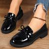 Spring and Autumn New Patent Leather Glossy Bow Medium Heel Retro Fashion Casual Women's Shoes