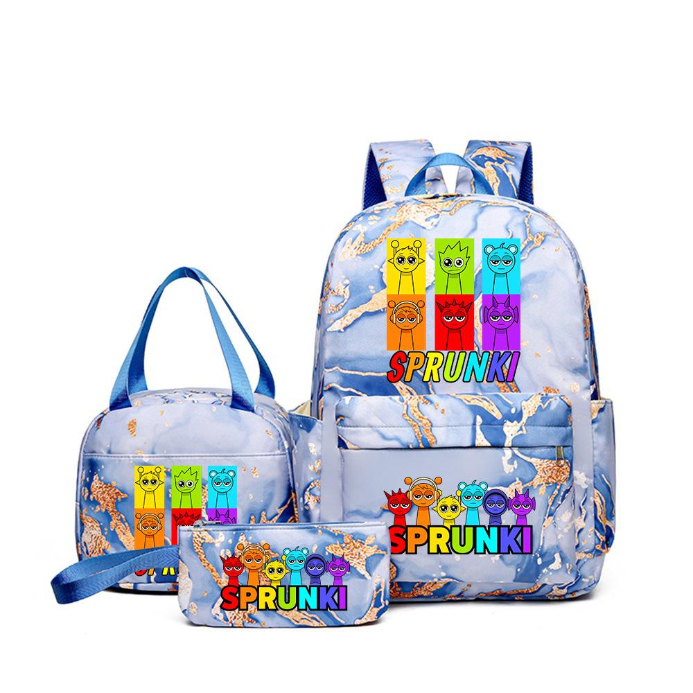 Sprunki teen student schoolbag rhythm box cartoon large capacity cute backpack three-piece set 3