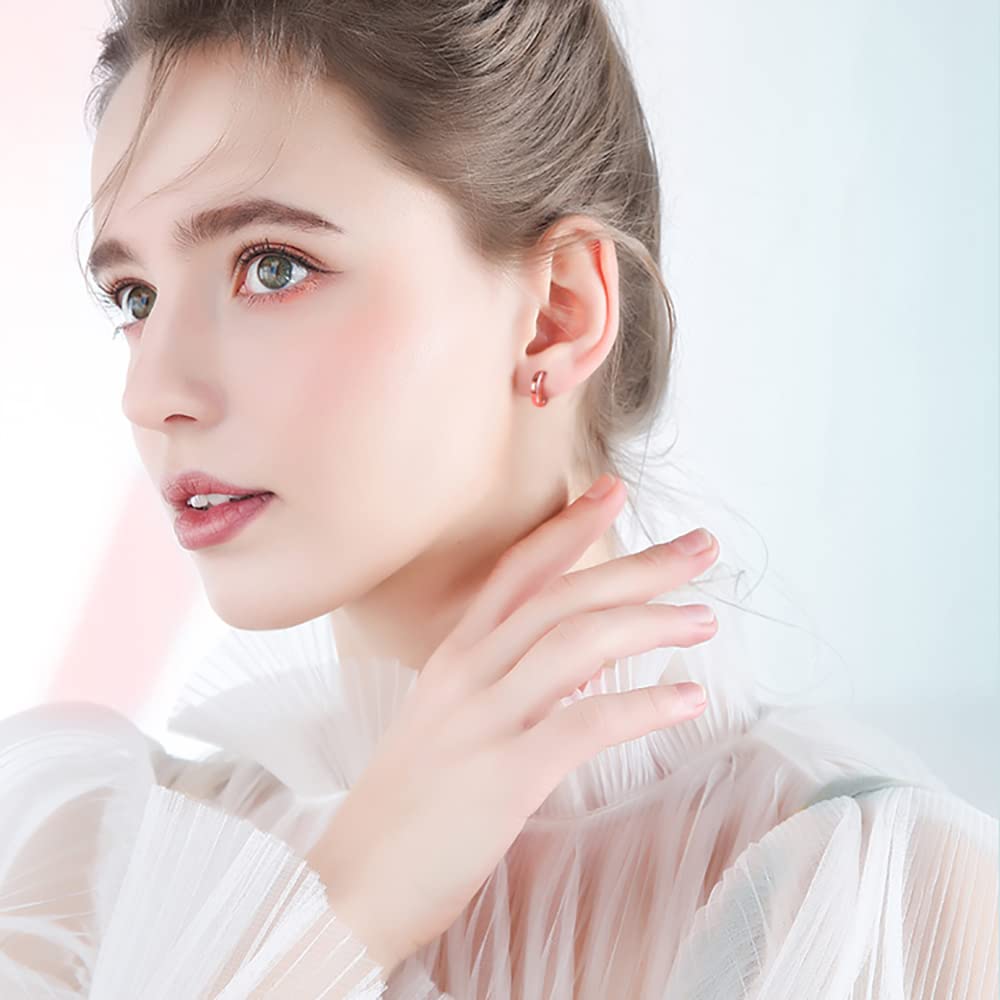 PHNIBIRD Kroužkové náušnice pro ženy, stříbro 925, hypoalergenní, růžové zlato, kroužkové náušnice pro dívky, 13 mm, roztomilé náušnice pro dospělé, růžové zlato