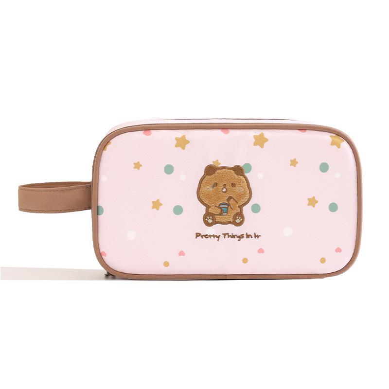 Milk Tea Bear Portable Toiletries Storage Bag Travel Cosmetic Storage Bag Cute Cartoon Cosmetic Bag Large Capacity розовый