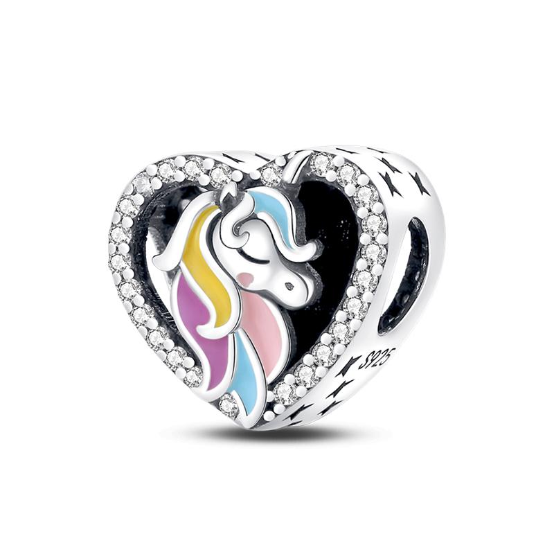 Sweet Romance 925 Silver Rainbow Unicorn Charms Beads Fit 3mm Bracelets DIY Jewelry Making Shining Dreamy