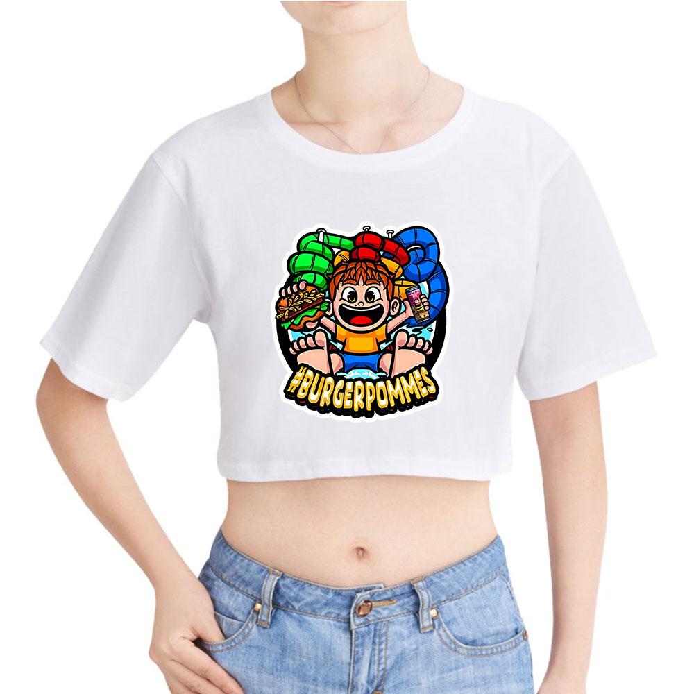 Letnia Moda Damska Seksowny Burger Frytki ICrimax Nadruk Krótki Rękaw Crop Top Zabawne Koszulki Hipster O-szycie Fajne Topki