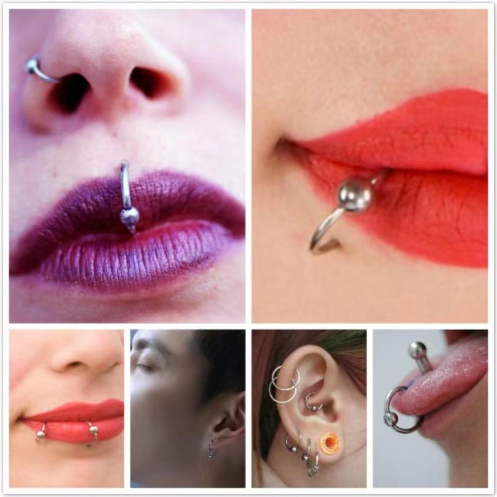 Stainless Steel Ball Hoop Earrings Nose Ring Nipple Ring Lip Stud Eyebrow Stud Navel Stud for Men Women Piercing Body Jewelry