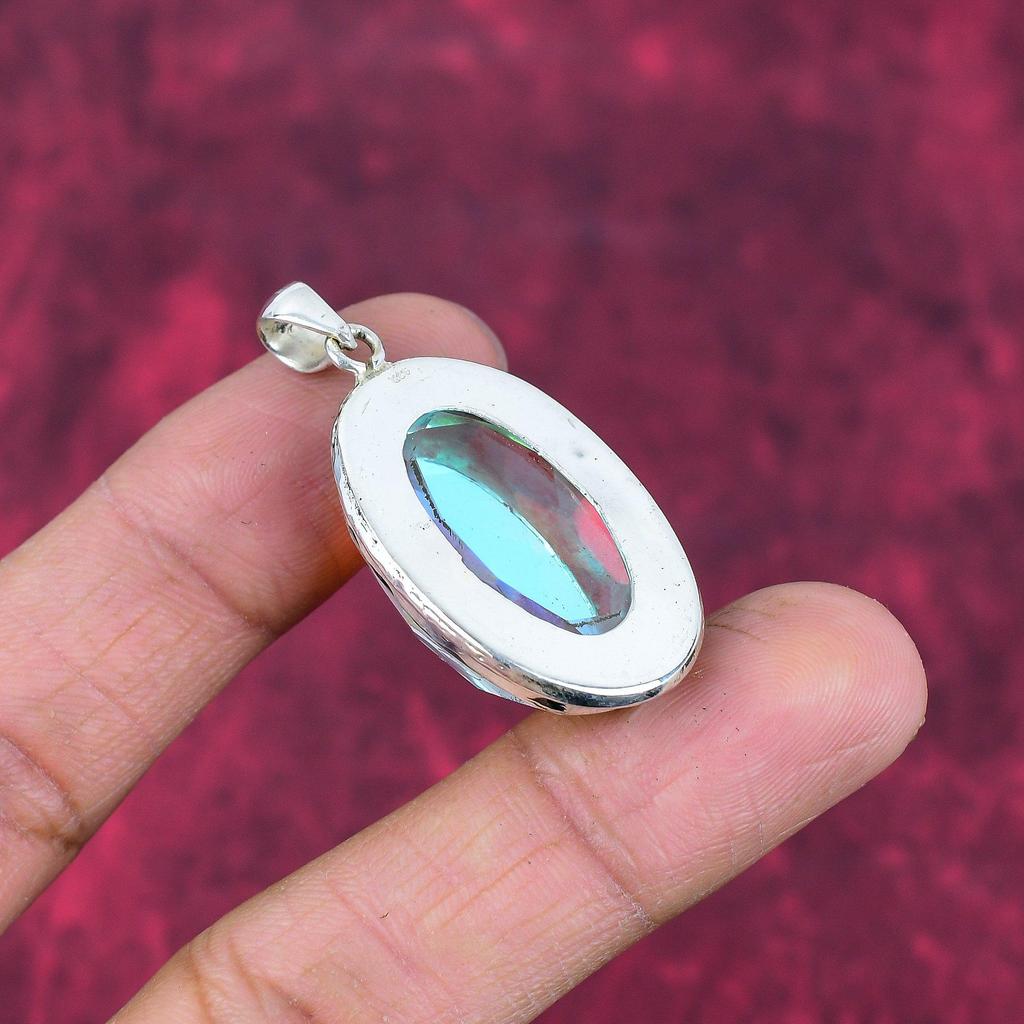 Rainbow Mystic Topaz Pendant, 925 Solid Sterling Silver Gemstone Jewelry, Handmade Pendant, For Thanksgiving