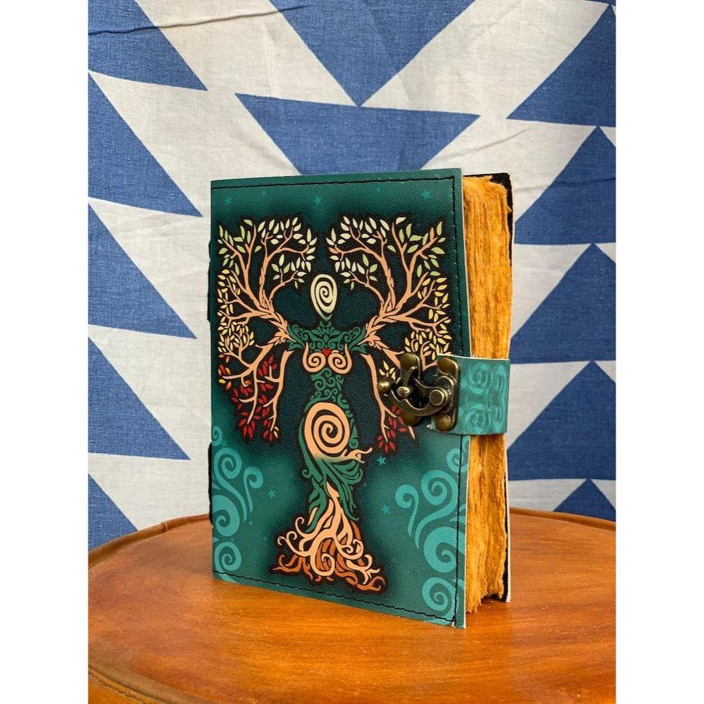 Notizbuch „Mutter der Erde“, Leder-Notizbuch, Lebensbaum, antik geprägt, Tagesbindung mit buntem Aufdruck, Tagebuch für Frauen