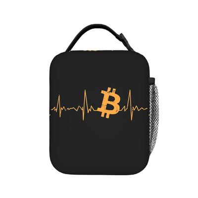 Bitcoin Heartbeat Vintage Orange Lunch Bag For Unisex  Designer Lunch Box Travel Cooler Bag Portable Oxford Tote Food Bags