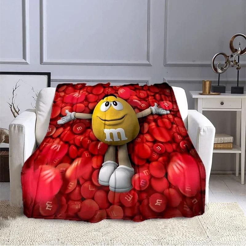 M&M Bohnen Schokolade Cartoon Aufdruck Plüschdecke, Modisch, Warm, Wandern, Zuhause, Sofa, Bettwäsche, Kinderbettdecke Geschenk