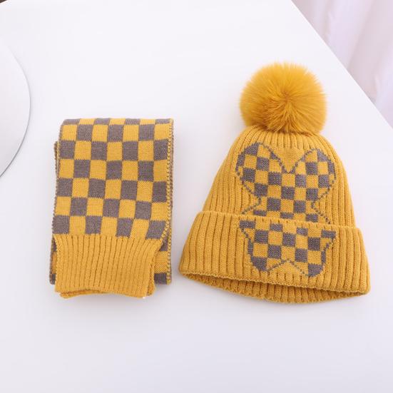 2Pcs/Set Children Hat Scarf Set Plush Ball Decor Thickened Velvet Lining Windproof Kids Winter Hat Scarf Set