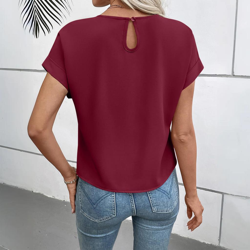 Dámské ležérní a elegantní tričko s krátkým rukávem a mašlí v boho barvě