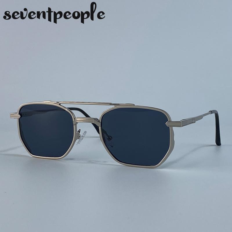 Steampunk Square Vintage Sunglasses Men Luxury Brand Trendy Metal Double Beam Sun Glasses Classic Driving Shades For Male