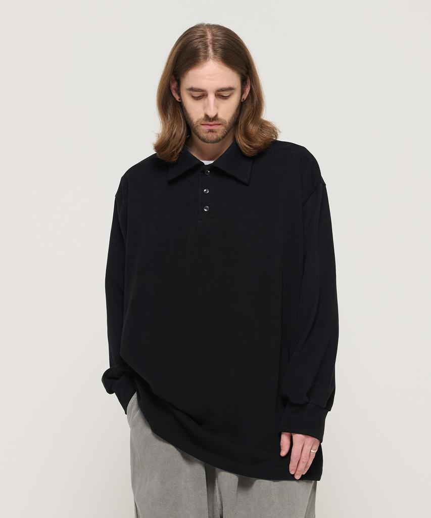 CARGOBROS Full Rubber Oversized Long Sleeve Collared T-Shirt (Black)