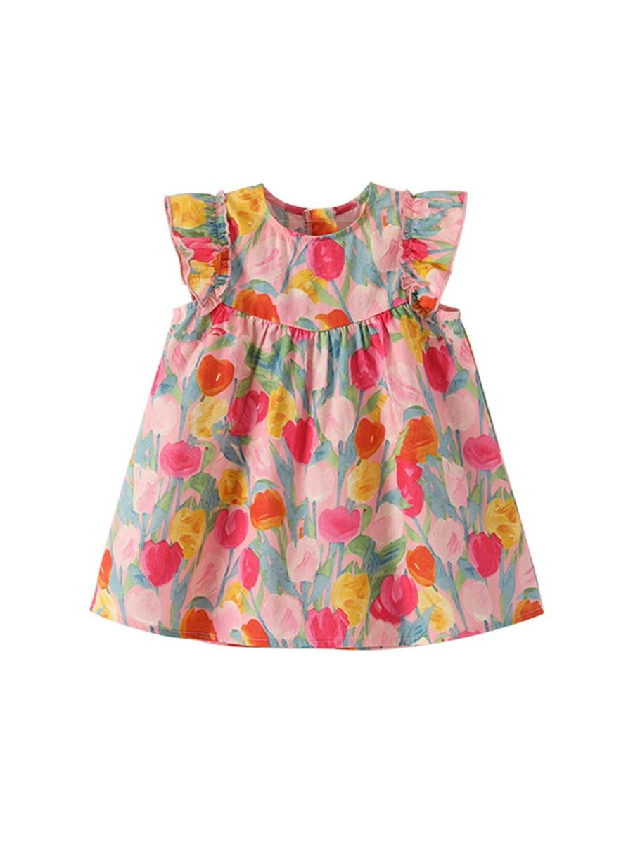 

Baby Girl Dress, Summer Sweet Flower Ruffled Sleeve Children S Sleeveless Clothes Suitable for 0-3 Years Old 73 розовый