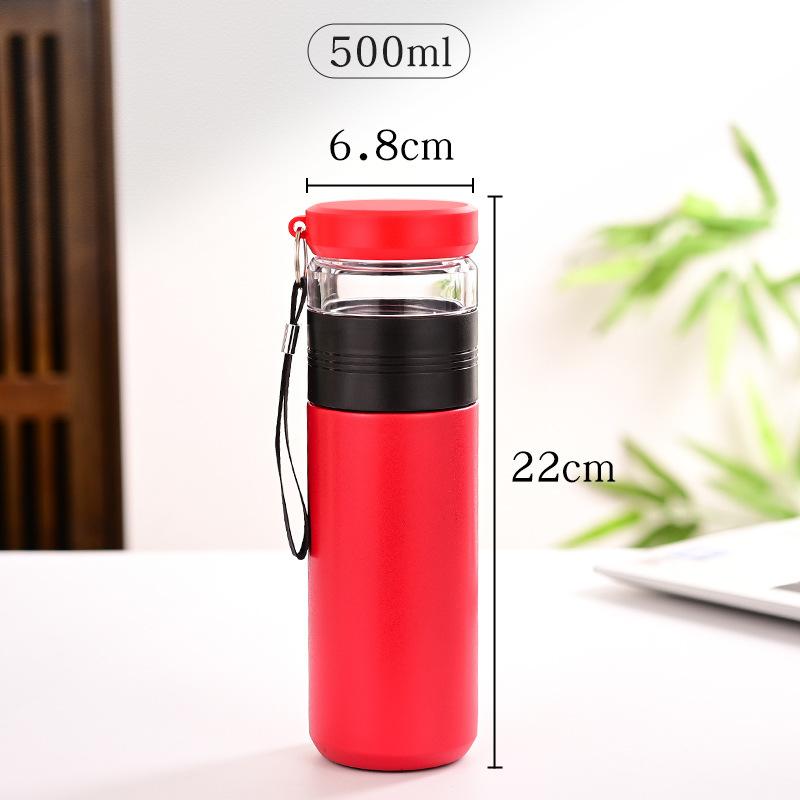 

Кружка-термос из нержавеющей стали с веревкой, для разделения чая и воды, кружка для холодной воды с крышкой, бизнес-подарок высокой ценности, кружка для заваривания чая 500ml красный