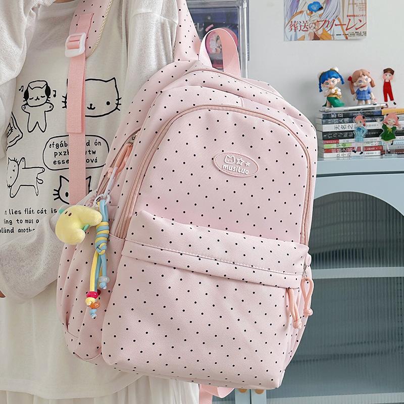 Schoolbag Girl Wind Dot Backpack Female Student High Value Large Capacity Lightweight Backpack 1011 New College Style School Bag