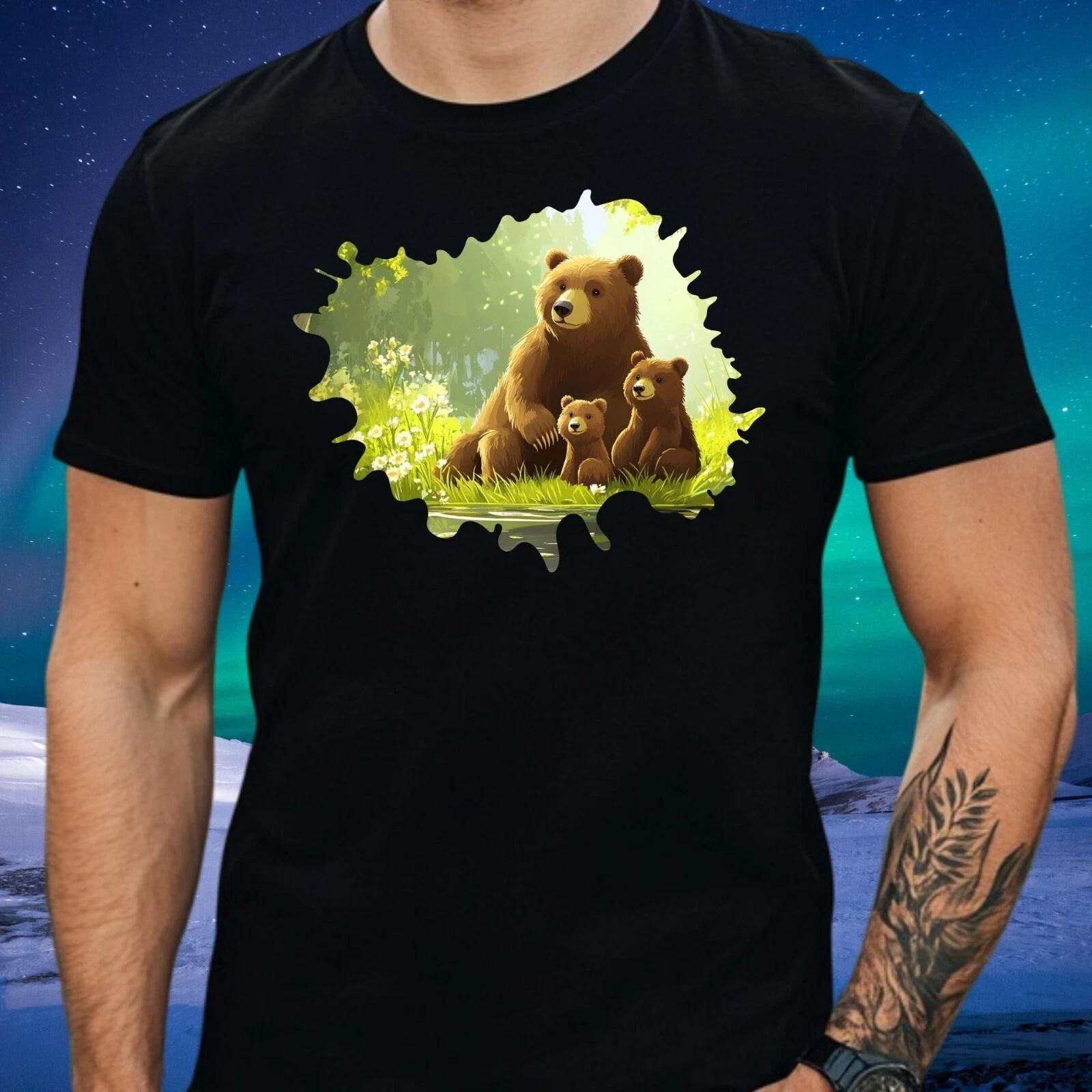 T-Shirt Herren Bärenfamilie in der Natur Motiv Baumwolle Größe S bis 5XL XXL