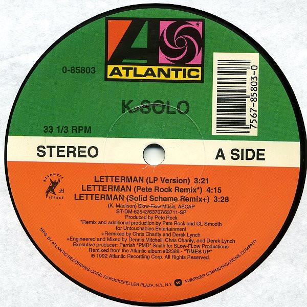 12inch Record K-SOLO - Letterman 085803 1992 US Rap & Hip-Hop/R&B Used
