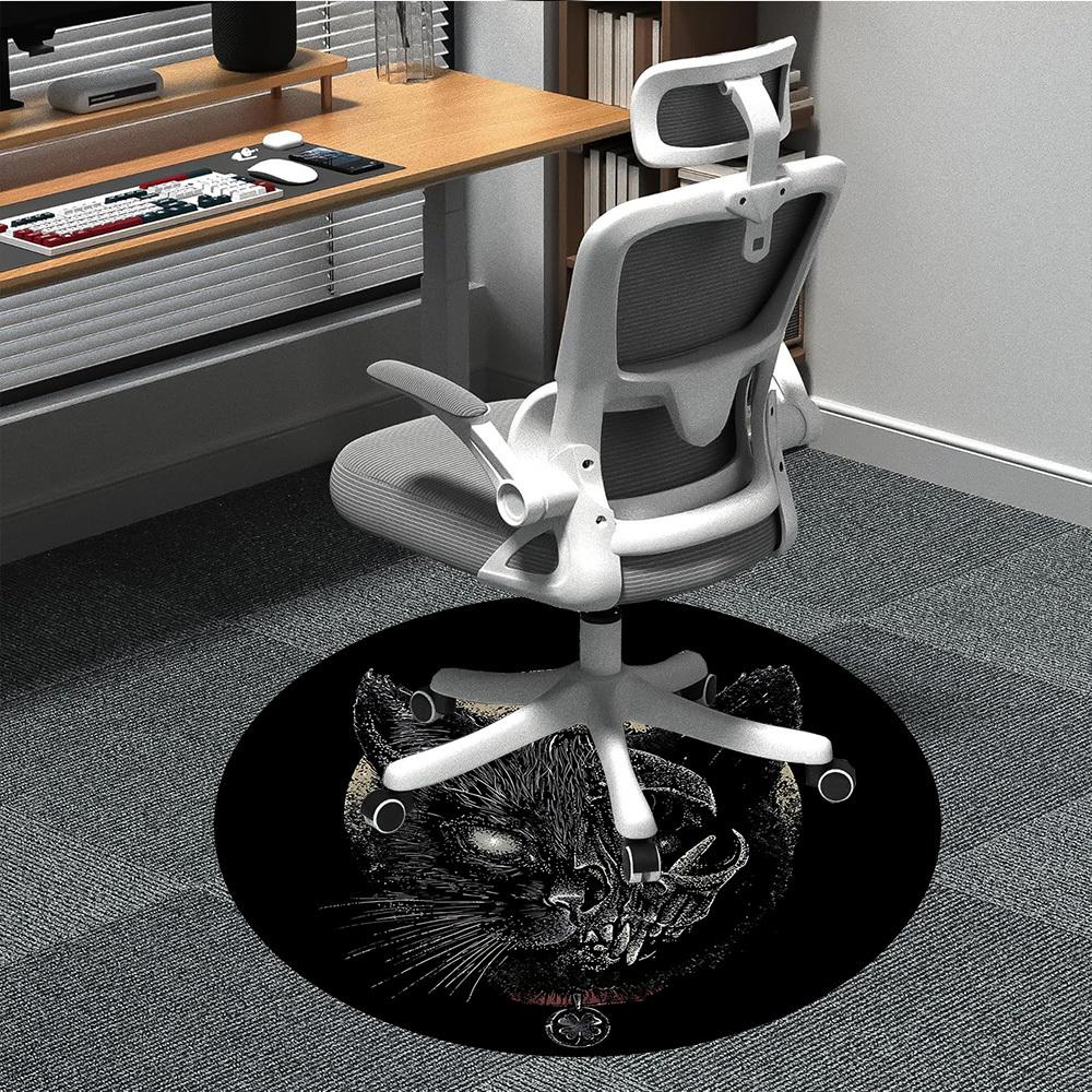1pc Gothic Cat Chair Carpet for Office, Round Non Slip Durable Large Size Office Carpet, Suitable for Office 80cm