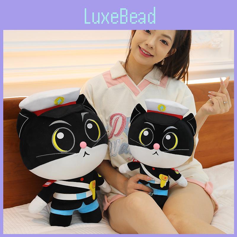 Black Adorable Cat Sheriff Plush Toy Cuddly Sleep Buddy Kids Bedtime Gift Doll