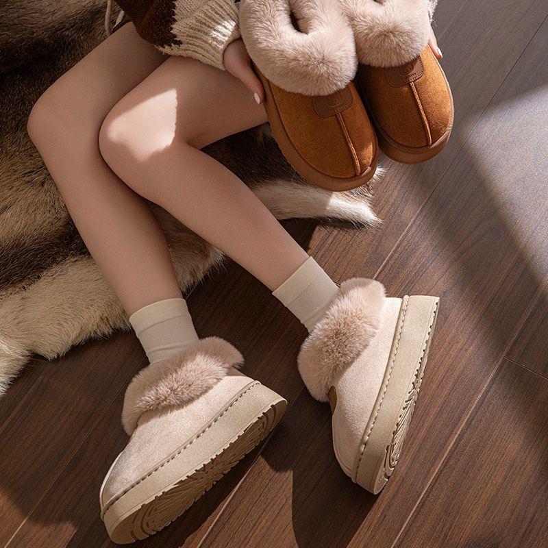 Winter Warm Slippers Women's Winter All-inclusive and Snow Boots Outer Wear Non-slip Velvet Thickened Cotton Slippers Women