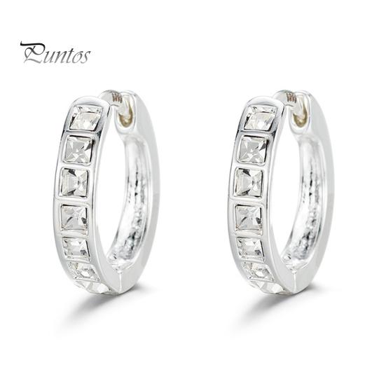 

1 пара маленьких сережек-колец в форме круга со стразами, унисекс, легкие медные серьги для выпускного вечера, свиданий, поездок на работу серебряный