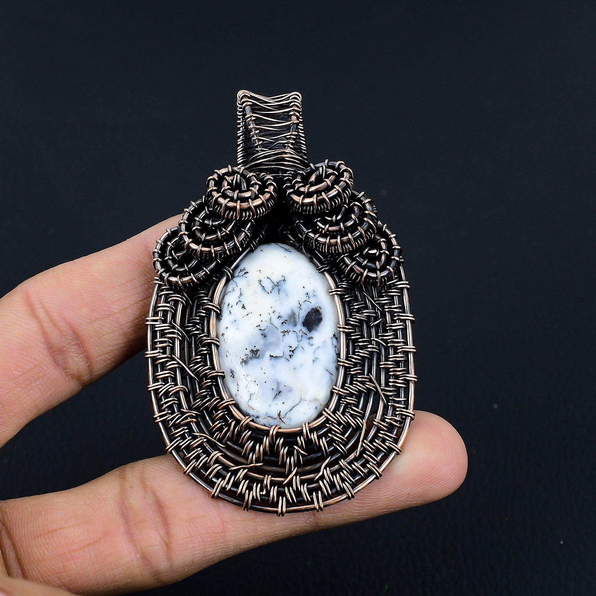 

Dendrite Opal 999 Copper Wire Wrapped Pendant, Handmade Gemstone Jewelry Pendant Gift For Birthday 2.55 Inches