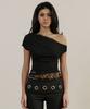 Iwaiial Lace Layerd One Shoulder Short Sleeve Top - Black