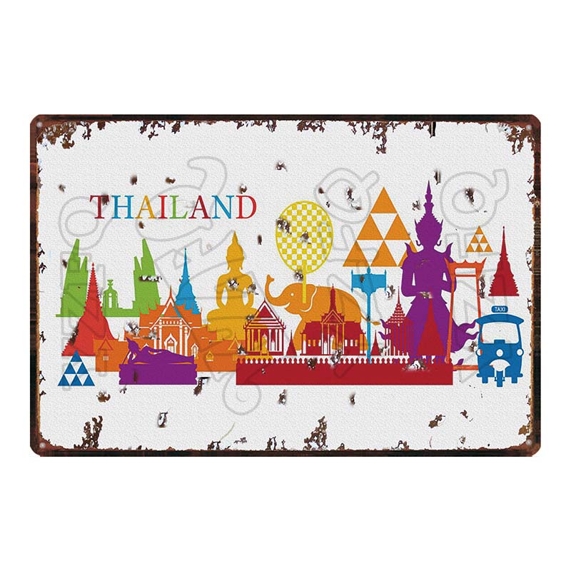 Thailand Tarvel City Tin Sign Bangkok Plaque Metal Vintage Elephant  Retro Plate For Wall Poster Bar  Art Home Decor  DU-5851A