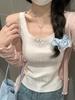 2026 Spring Korean Style Women's Lace Bow Spaghetti Strap Tank Top - Age-Reducing and Stylish