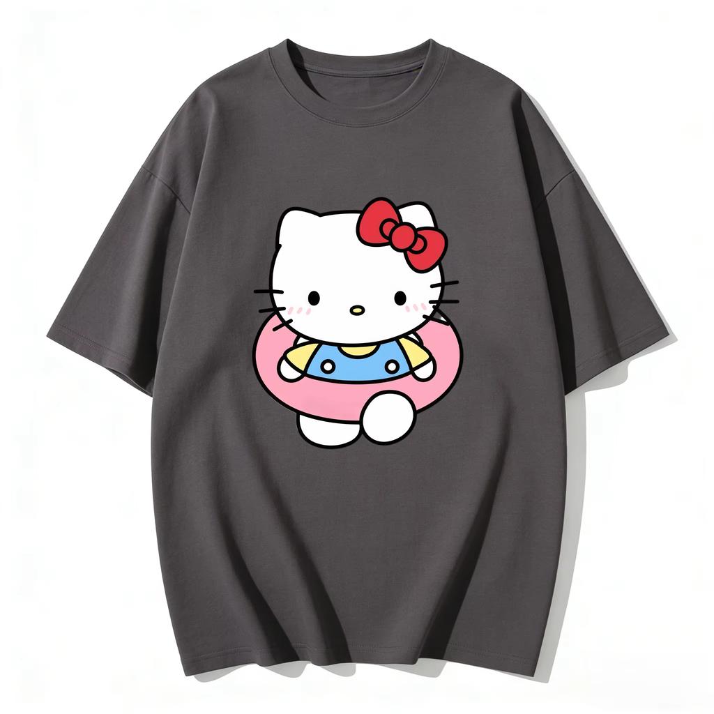 2026 Summer Hello Kitty Cartoon Printed Short Sleeve Pure Cotton Tshirts Womens Family Matching Outfits Harajuku Y2k Tops Tee