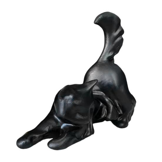 Halloween Ghost Cat Statue Glow-in-the-dark Black White Ghost Cat Resin Figurine Ornament Desktop Decoration Cat Lovers Gift