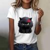 Women's summer short sleeved black cute cat printed T-shirt