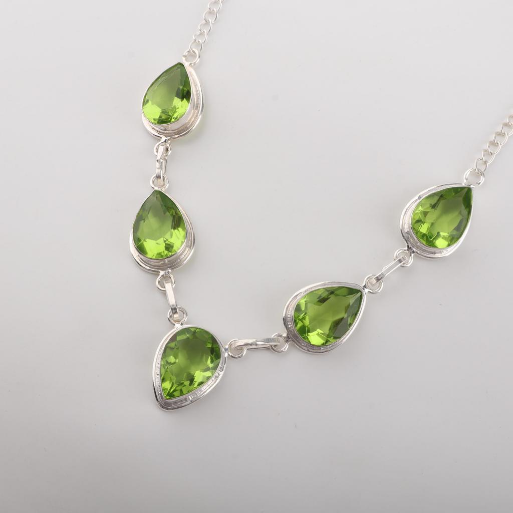 Peridot Gemstone Sterling Silver Handmade Necklace, 925 Silver Peridot Jewelry, Engagement Necklace RN-1-6