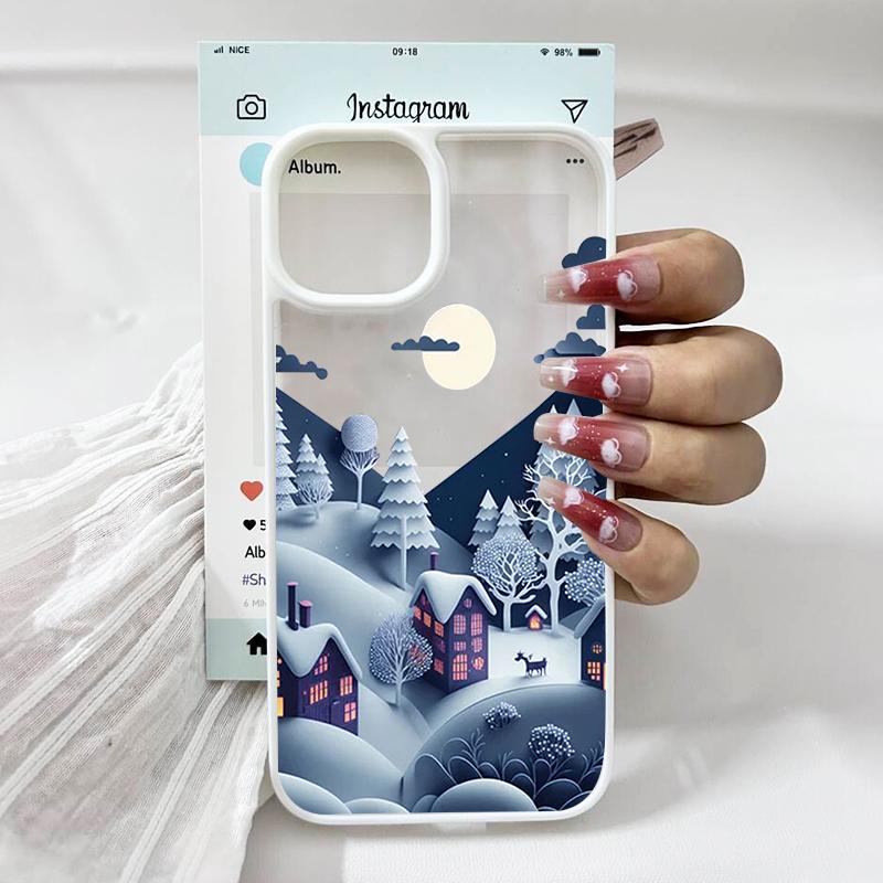 Merry Christmas Tree Snow Scene Phone Case for iPhone 14 13 12 Mini 11 Pro Max 16 15 Pro Max XS XR X 17 8 plus Shockproof Cover