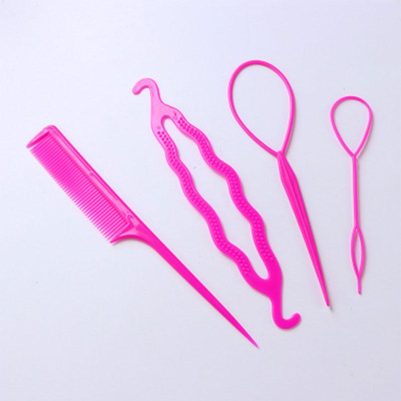 4 peças/conjunto de grampos de cabelo de pente de plástico, dount bun, trança de cabelo, ferramentas de modelagem de cabelo faça você mesmo, acessórios de penteados, 6 cores
