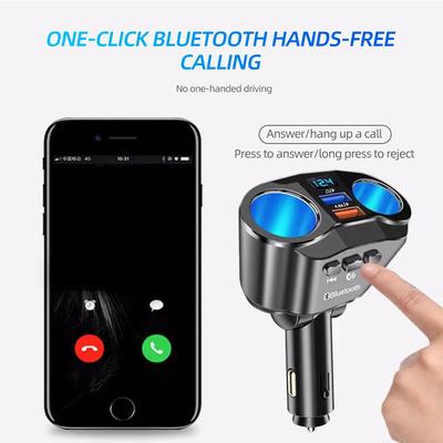 Car Charger Bluetooth FM Transmitter Car Cigarette Lighter 12V-24V Socket Splitter Charger Dual USB Charge with Voltage Display