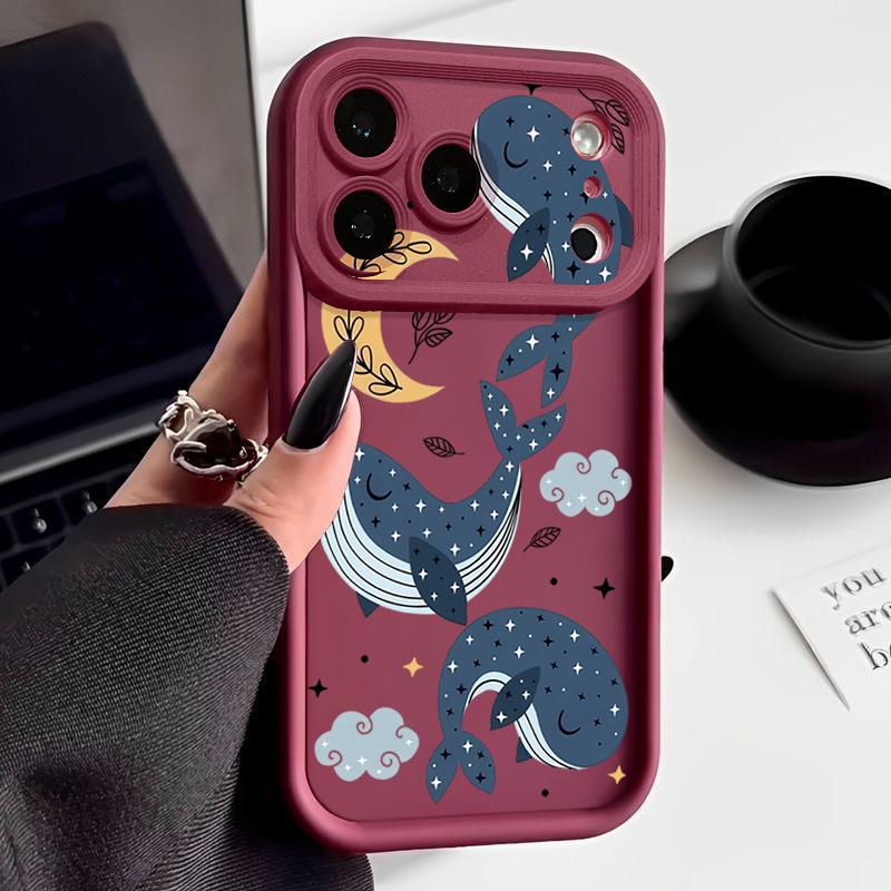 Cartoon Whale Patterned Phone Case For iPhone 17 Pro Max Air 16e 16 15 14 Pro Max 13 12 Pro 16 15 Plus Shockproof Silicone Cover