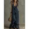 Sexy Deep V Neck Ruffle Loose Long Dresses Woman Spring Casual Solid Party Maxi Dress Summer Sleeveless Vacation Beach Dress