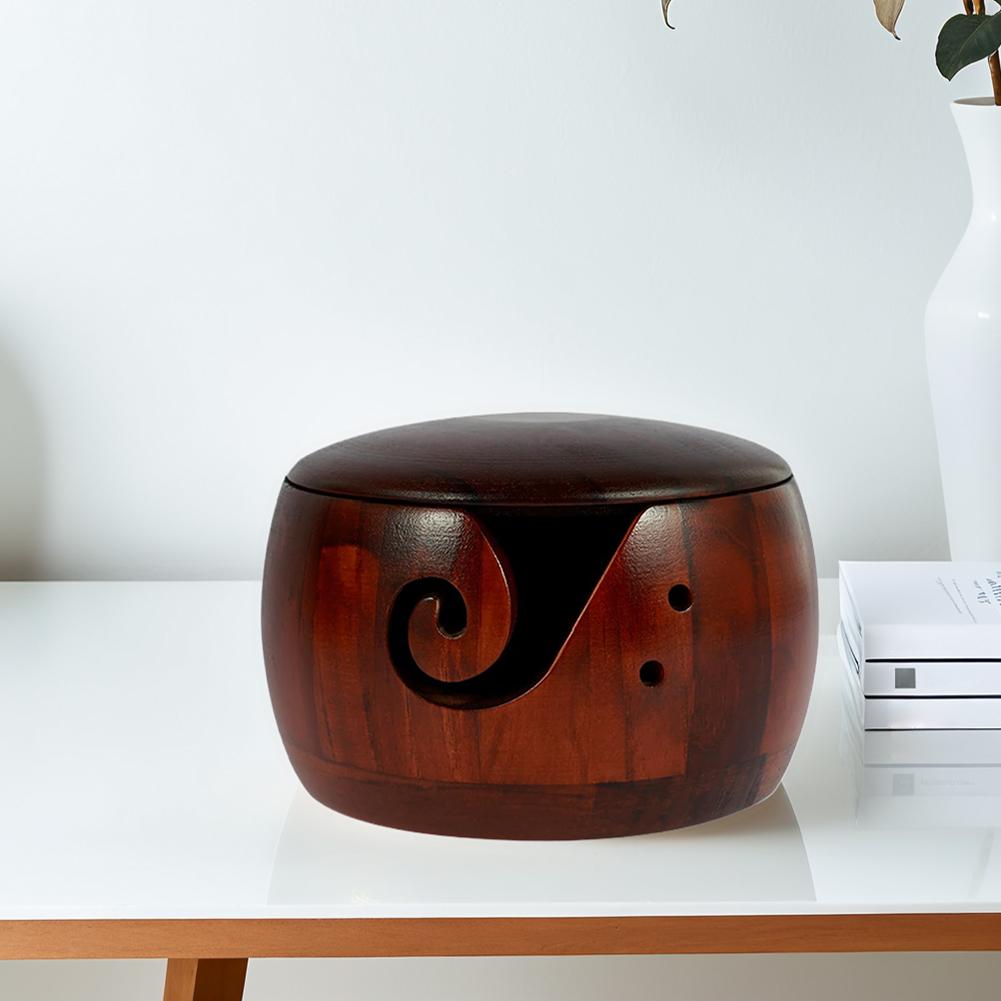Bol à fil en bois Bol à fil à tricoter avec couvercle Organisateur de pelotes de laine Bol de rangement portable pour la laine Accessoires de crochet