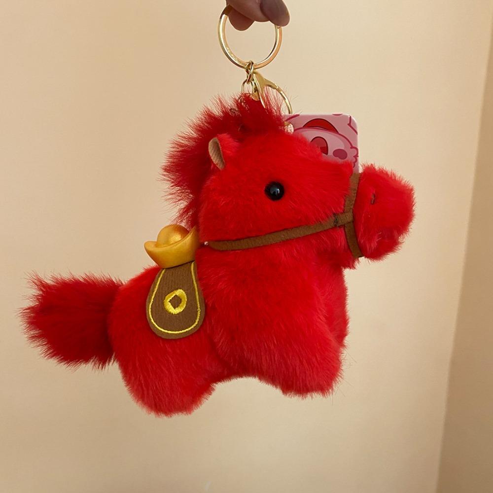 Cute Plush Horse Keychain Creative Chinese New Year Gift Funny Yuanbao Pony Pendant  Birthday Gift