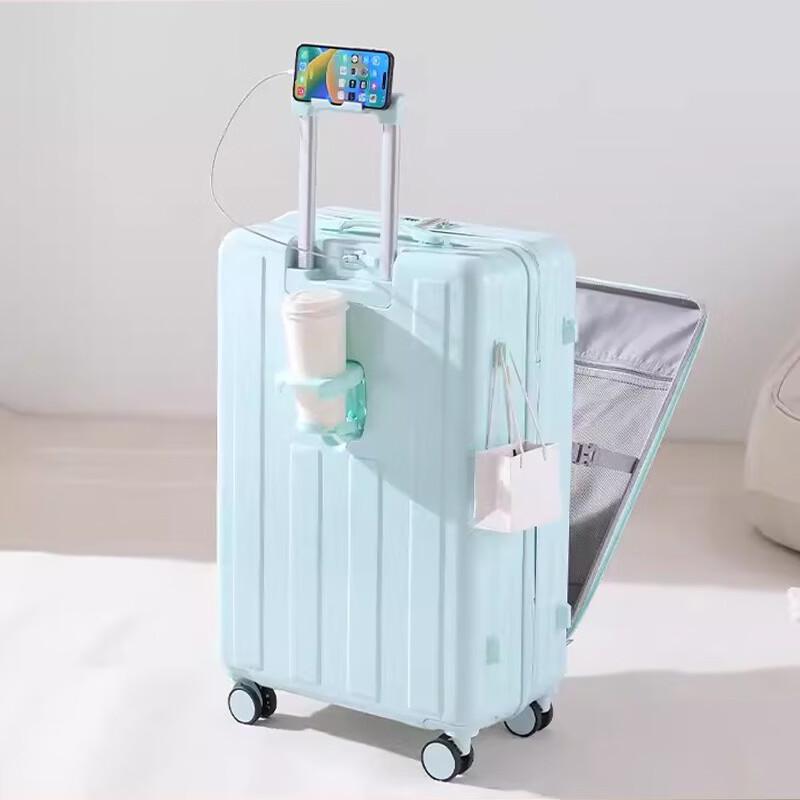 JOURHEY SHI Multifunctional Front-Opening Luggage with USB & Cup Holder