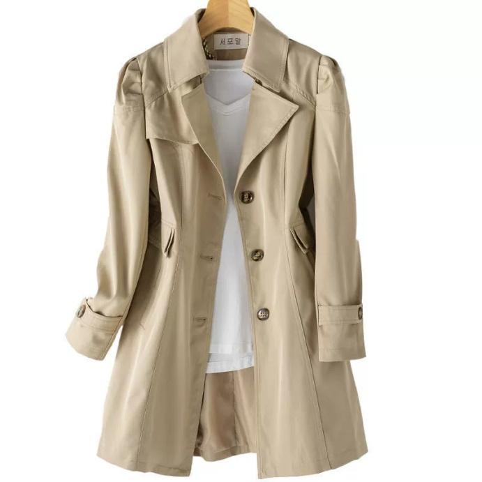 Trench Women Mid Length Coats Turn Down Collar Full Sleeve Coat Slim Fit Single Breasted Elegant   Jackets  Autumn