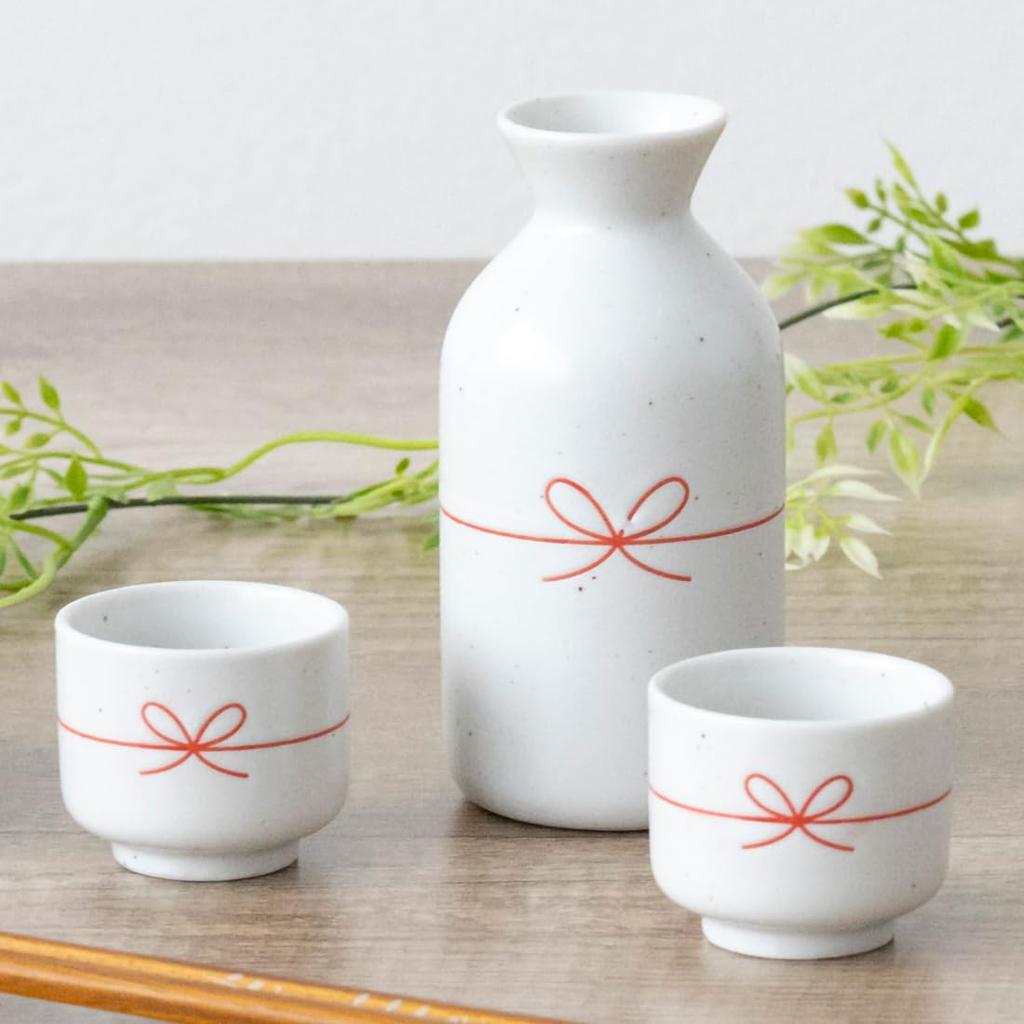 ORANGE APRON Ceramic Sake Tokkuri and Ochoko Bottle and 200ml Made in Japan Includes Katakuchi and Ochoko Set, (Sake Chock) Set, Capacity, (Mino