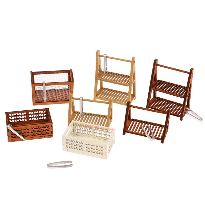 1 sett 1:12 Dukkehus Miniatyr Brødhylle Kakehylle Oppbevaringsboks/Kurv M/Bakeklemme Scenedekor Dukkehus Tilbehør