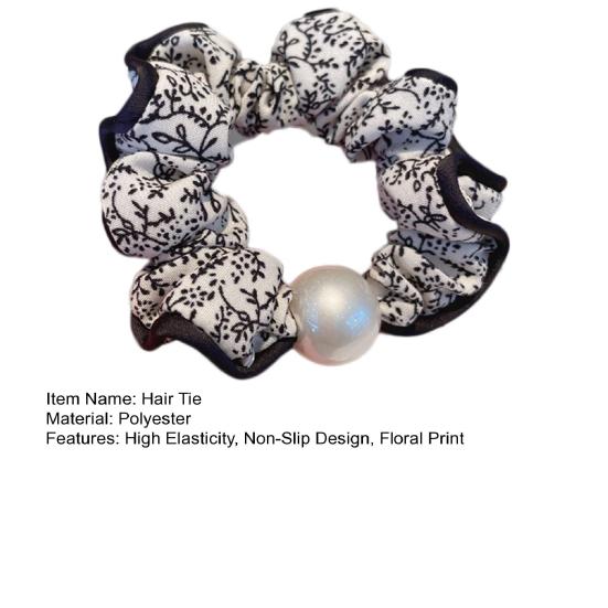 2 Stück Haargummi Hohe Elastizität Rutschfest Weicher Chiffonstoff Haarseil mit Imitation Perlen Design Blumendruck Dutt Halboffene Haarschmuck