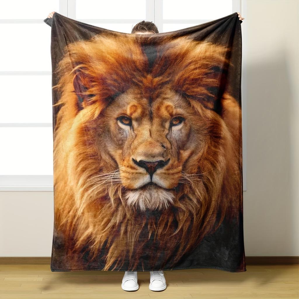 Coperta in Flanella Leone Maestoso, Morbida Coperta Stile Rustico per Tutte le Stagioni per Divano, Letto, Ufficio e Viaggio, Lavabile in Lavatrice Accogliente Decorazione per la Casa
